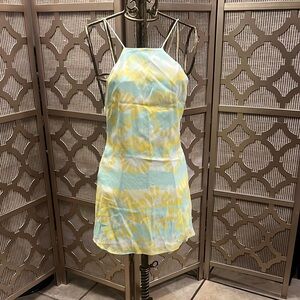 Yellow and Blue Tie-Dye Patterned Dress